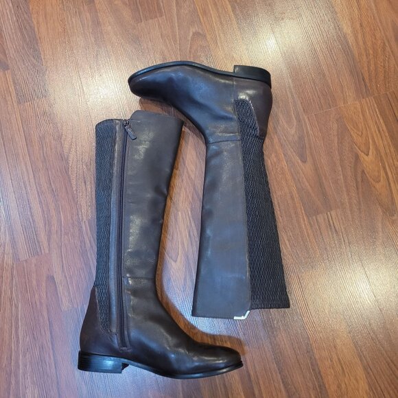 Cole Haan Rockland Chestnut Brown Leather & Stretch Riding/Knee-high Boots - Picture 8 of 12
